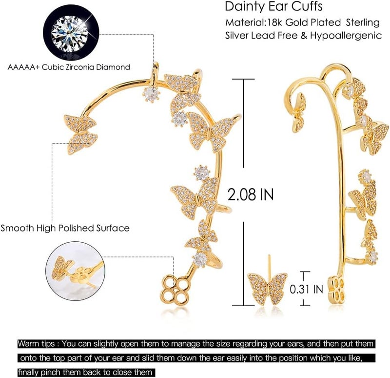 Vercret Gold Cuff Earrings for Women Cartilage Ear Cuff CZ Adjustable Ear Clip Wrap Around Earring No Piercing - Image 3